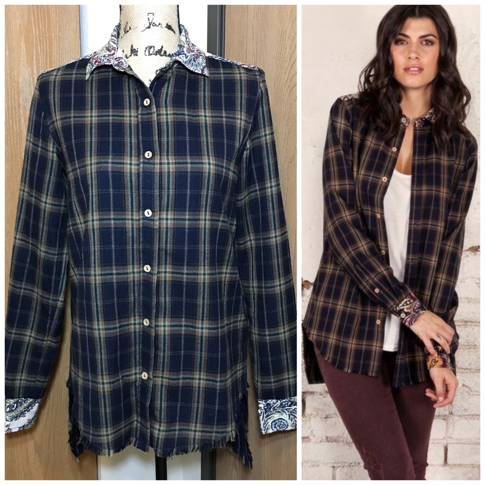 Anthropologie Artisan de Luxe Sophia Plaid Button Down Shirt Top